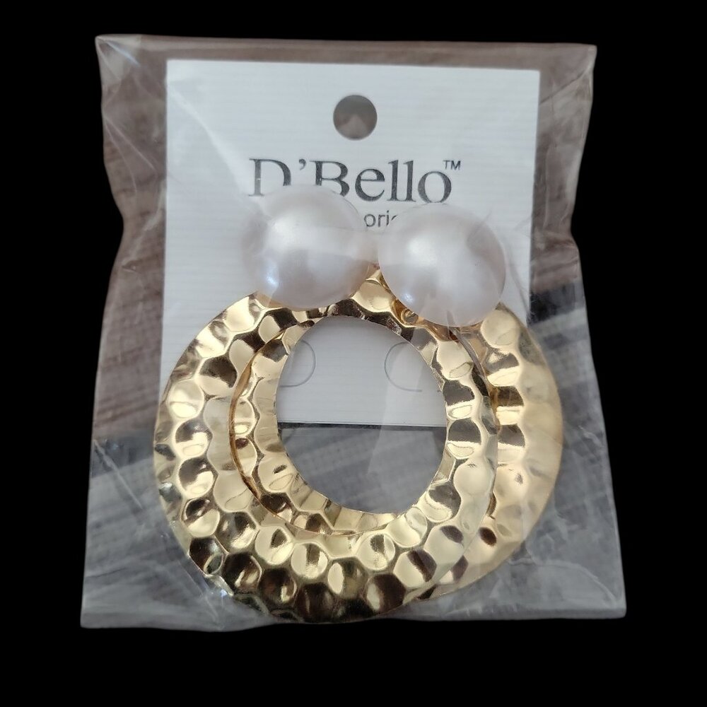 Bold Gold Hoop & Pearl Stud Earrings BY D’Bello – Statement Elegance NWT DD - Picture 4 of 8
